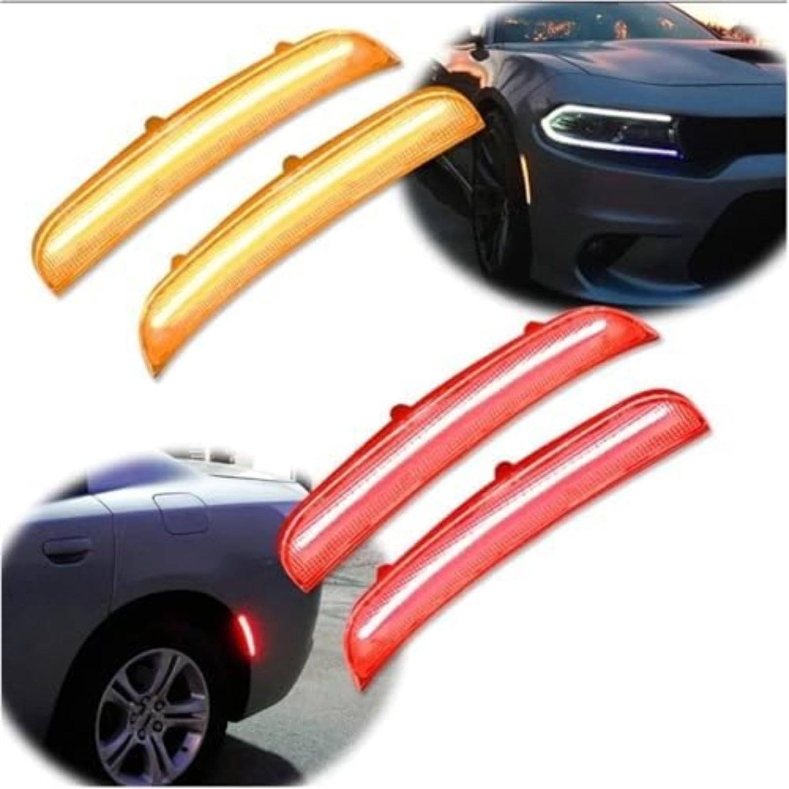 Dla DODGE, dla ładowarki 2015-2022 przednie/tylne światło na zderzak kierunkowskaz/światła do jazdy lampy boczne kierunkowskaz w lusterku sygnał Lampka sygnalizacyjna (2pcs Front White)