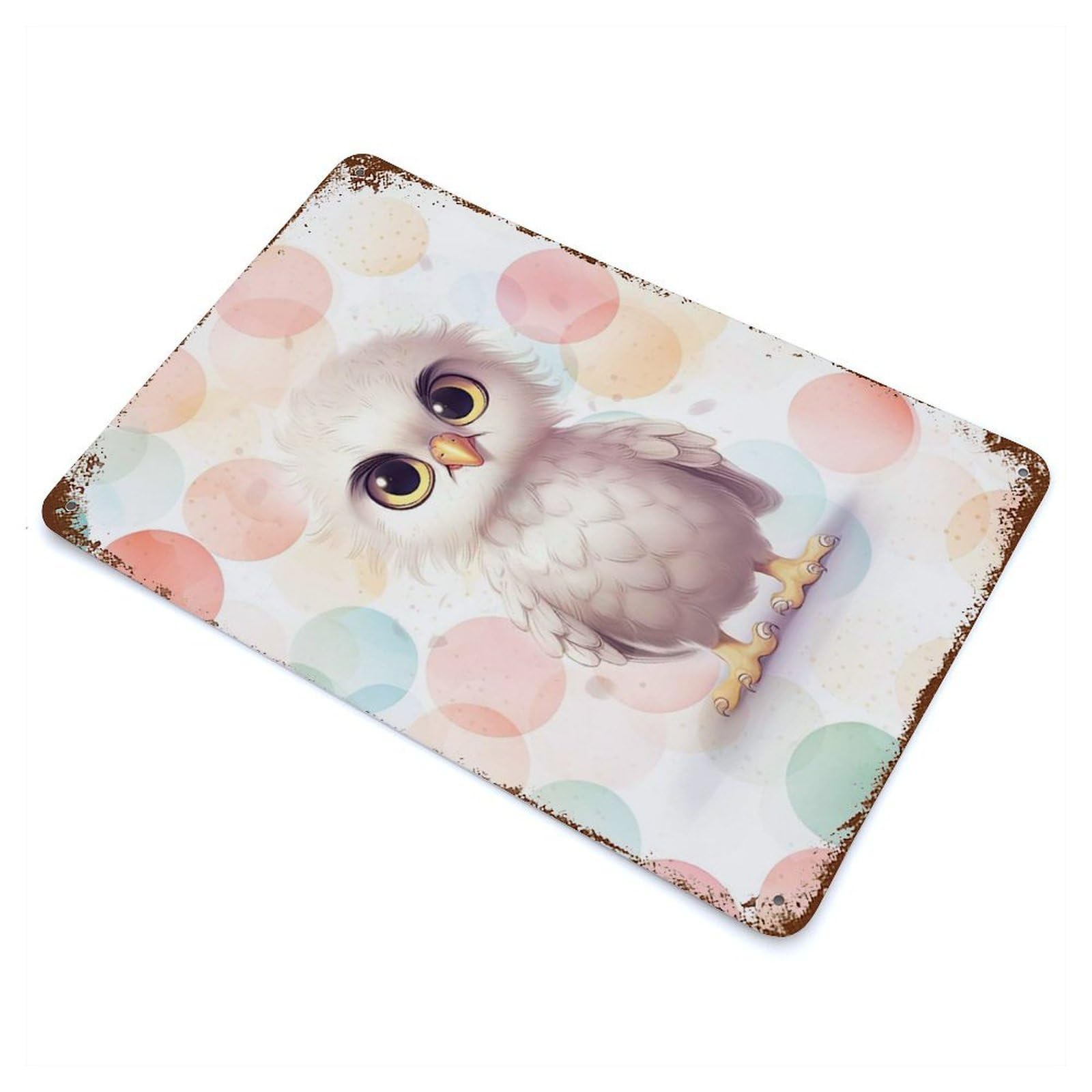 Owl Chick Vintage Wall Sign 11.8"x7.9", Rust Effect Metal Decor for Bistro, Counter And Cafe Decor