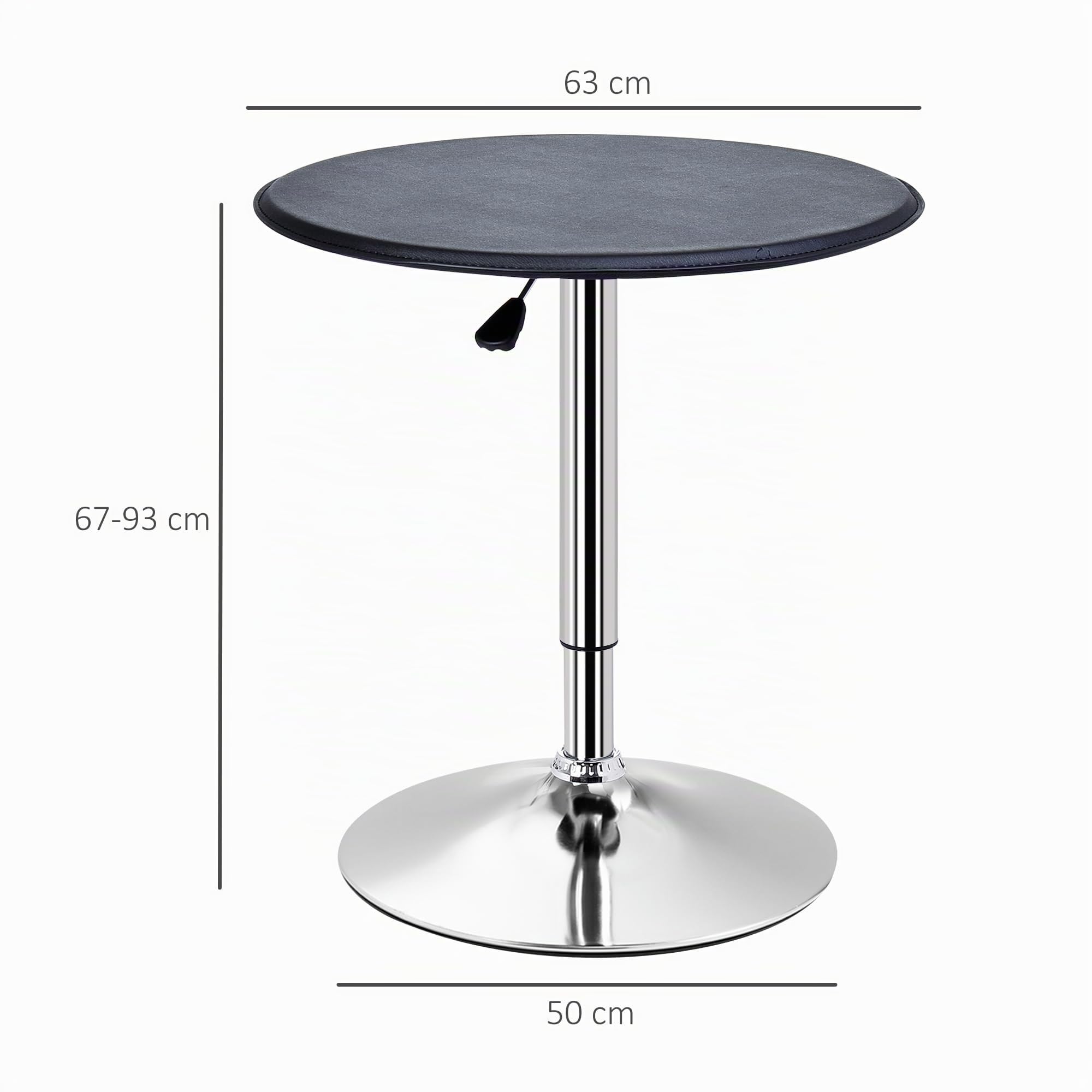 HOMCOM Tavolino da Bar Cromato, Regolabile in Altezza (67-93cm) con Sistema Lift Up, Piano Rotondo (Φ63cm) Girevole 360°