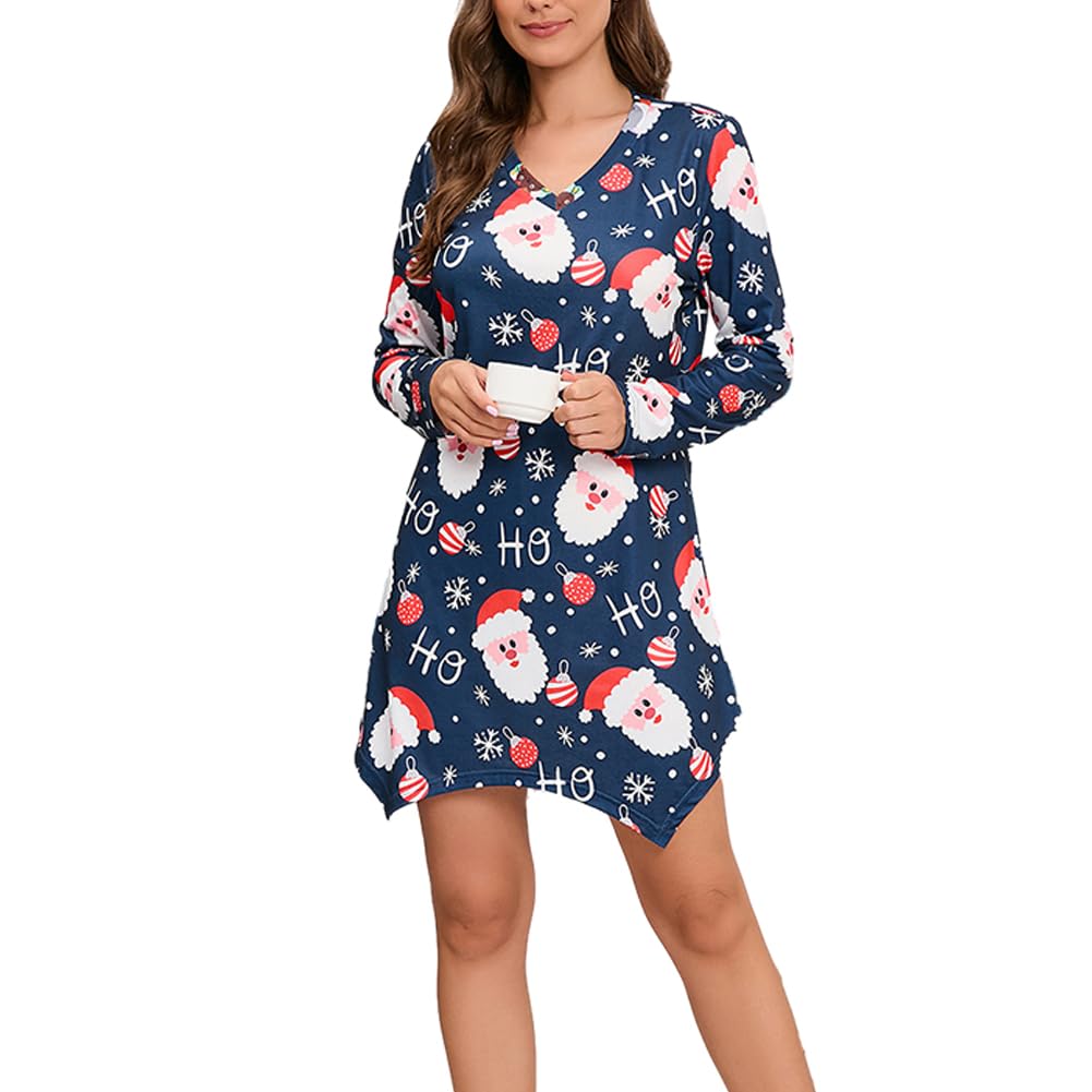 FANSU Manica Lunghe Camicie da Notte Donna Abito di Natale Elegante Pigiama T-Shirt Vestito Scollo Rotondo Comodo Semplice Casa Sciolto Pigiami e Camicie da Notte