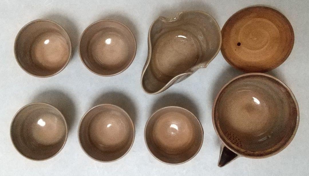 萩焼茶器セット 松綠 特注栃の木お盆付き 萩焼茶器セット 松綠