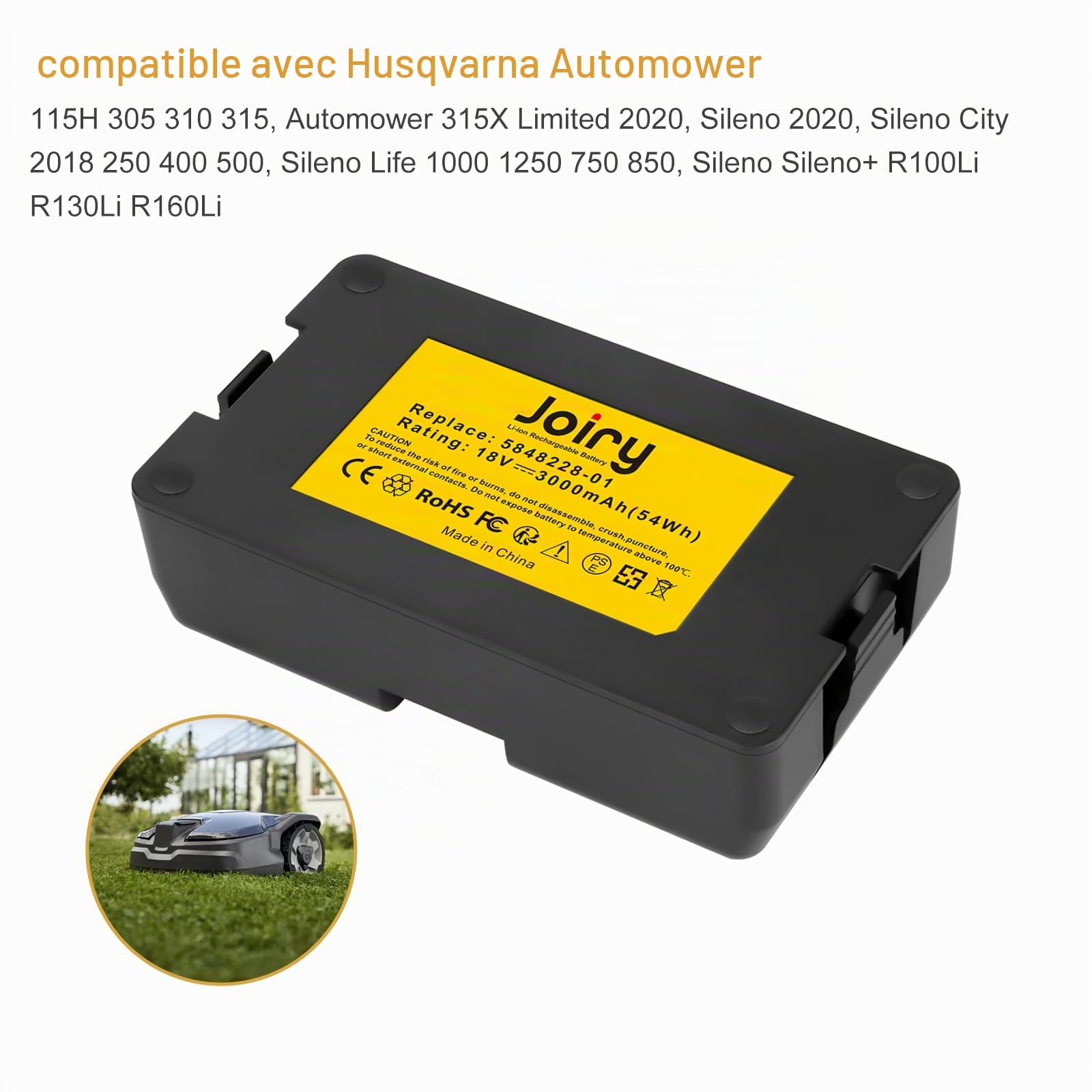 Joiry 18V 3000mAh Batterie pour Husqvarna Automower 115H, Automower 305 2020, Husqvarna Automower 310 2020, Automower 315, Automower 315X, Automower 520 2021, Automower 520 2022, Sileno Life