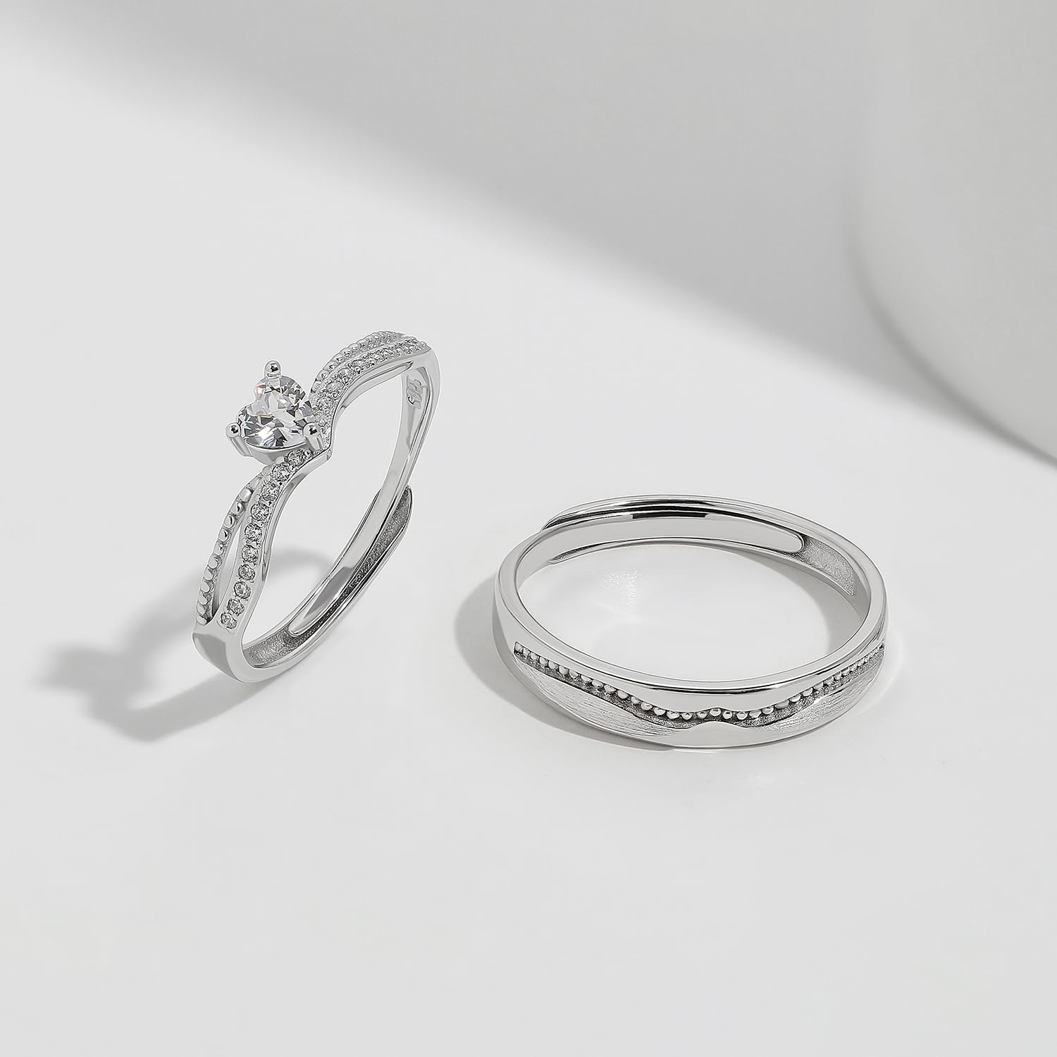 Meissa Plata de Ley 925 Pareja Anillos de Boda Juego de 2 Ajustable Hombre Mujer Anillos de Compromiso Regalos para Parejas de Aniversario Joyería, Conjunto de Dos Anillos