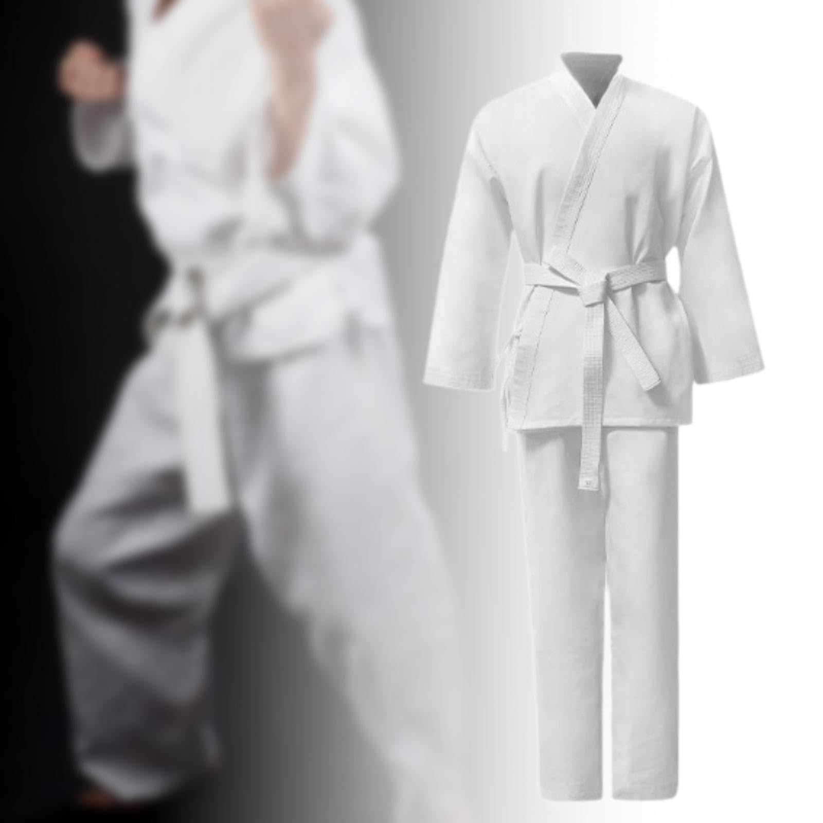perfk Uniforme da karate, tute da karate, set con cintura, elastico in vita, versatile gi da karate, abbigliamento da karate per esercizi di allenamento di