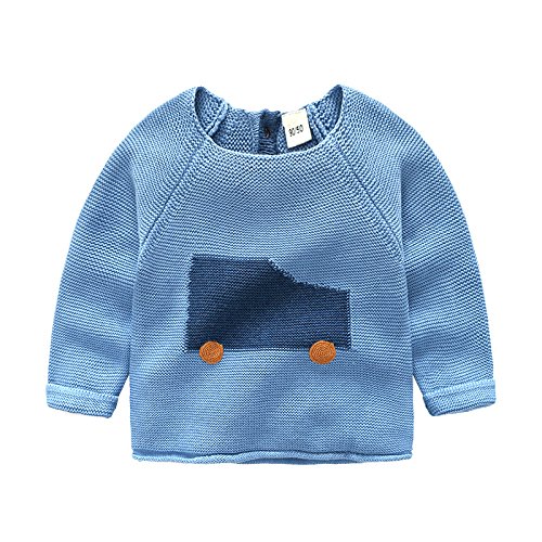 Zooarts for 2-7 Years Kids Boys Jumper Tops Car Print Long Sleeve Knit Cotton Sweater Shirt Romper Outfit Winter Clothes (100 (3-4T))