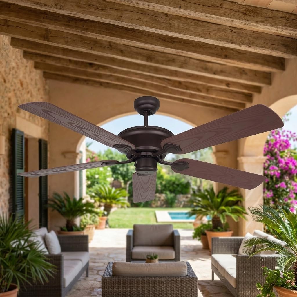 Suinga Ventilador de Techo Sin Luz para Exterior | 5 Palas | 132 cm | 60W | 3 Velocidades | Aire Fresco y Silencioso para Terrazas y Exteriores | Diseño Resistente y Eficiente