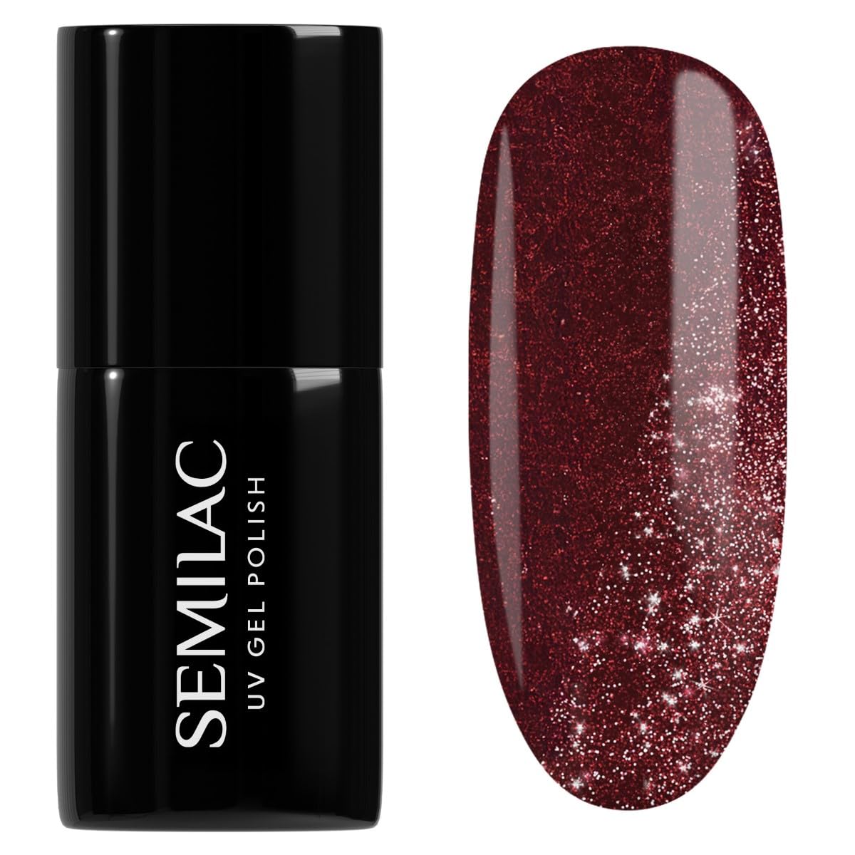 Semilac UV Nagellack 397 Tea before Wine 7 ml – Bling Bling-Effekt, deckend, Cherry Cola – Day&Night Kollektion