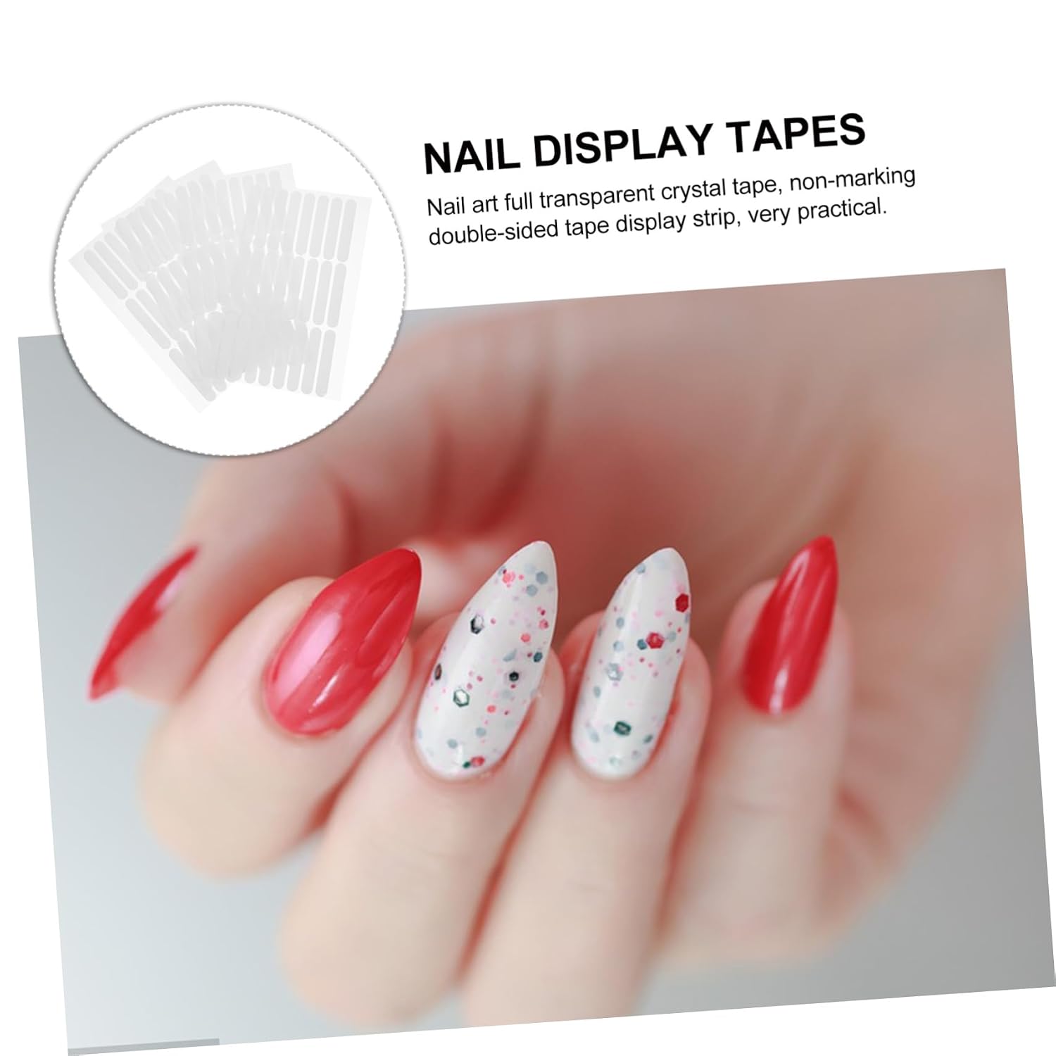 Nail Display Crystal Tape Double Sided Adhesive Tape Strips for Nail Art 4 Sheets