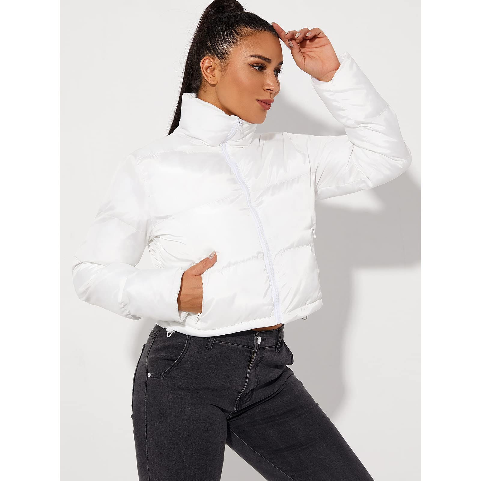 Veste Courte pour Femme Manteaux d'Hiver Femme Courte-Pointe Veste Décontractés Crop Down