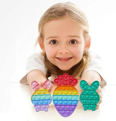 Miniatura 4 de Paquete de 3 juguetes sensoriales para ansiedad de conejo de Pascua, zanahoria y burbujas, paquete de juguetes de rompecabezas, grandes regalos para