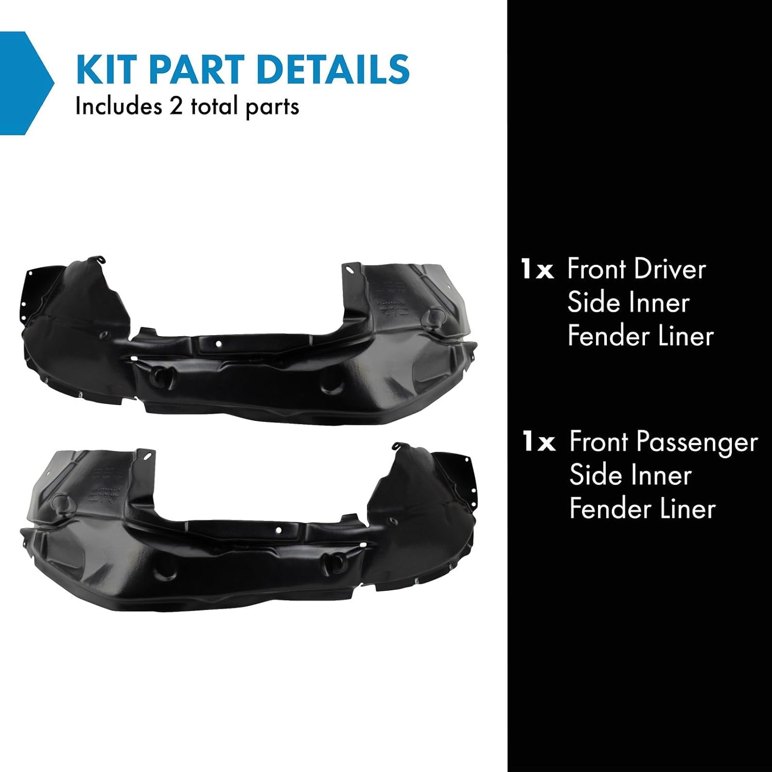 TRQ Front Inner Fender Liner Set Compatible with 2011-2017 Jeep Compass CH1248160 CH1249160