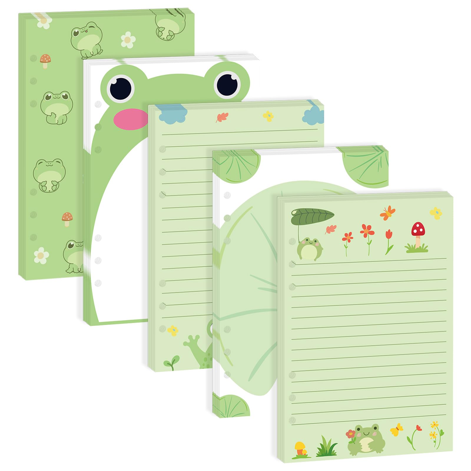 Lot de 100 feuilles de feuilles de papier de rechange épais en forme de grenouille verte A5 pour classeur A5 à 6 anneaux, feuilles mobiles pour journal intime, planification créative, budget, remise