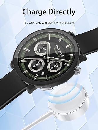 OnePlus Watch 3 スマートウォッチ2025アップグレード版用ケース ハードPCスクリーンプロテクター OnePlus Watch 3.9H用 強化ガラス 超薄型 フルカバー 耐衝撃バンパー 2パック、透明+ブラック