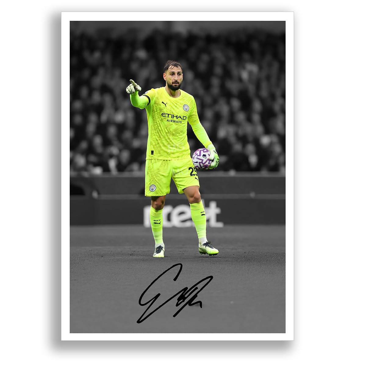 Gianluigi Donnarumma Manchester City Signed Photo Poster Print Picture Display Framed Autograph Memorabilia for Football Fans Gift Italy (A3 Poster Only B+W)