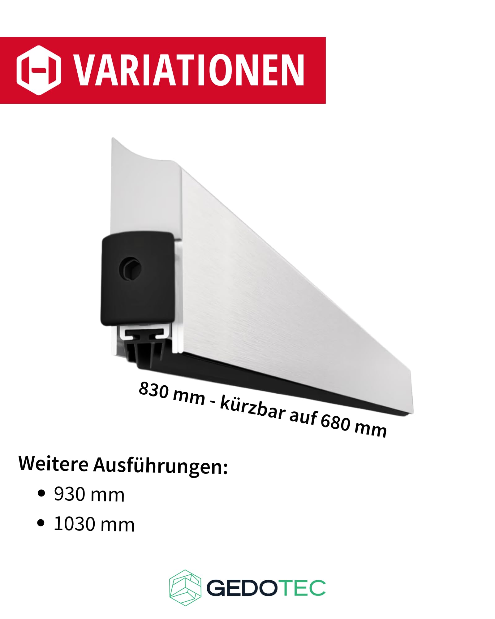 Gedotec Burlete automático bajo Puerta - Plata | 1 Pieza Junta automática 13 x 39 mm | Applique | Longitud 830 mm - Recortable | Junta retráctil para Puertas | Cortavientos