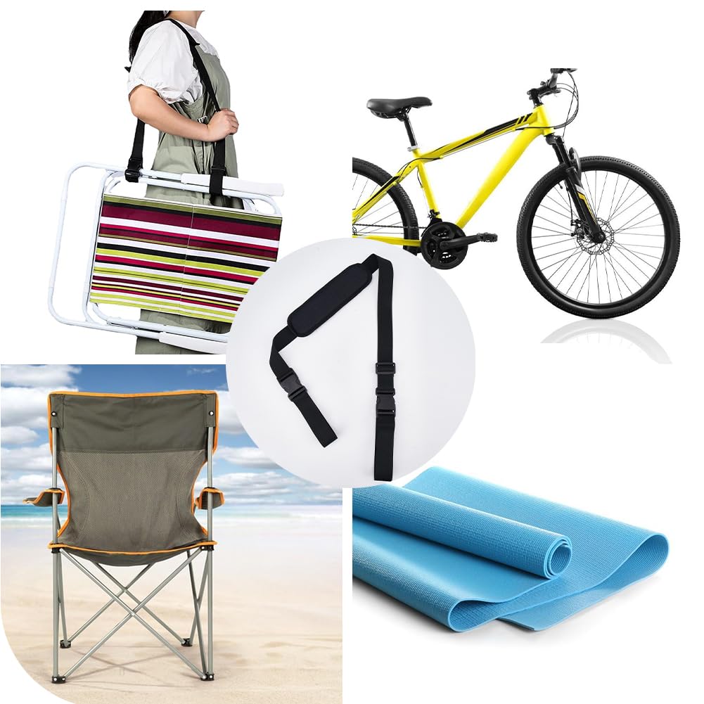 GORGECRAFT 2 pz. Tracolla per Sedia da Spiaggia Regolabile Pieghevole Zaino Spallacci Antiscivolo di Ricambio per Bici Pieghevole Scooter Campeggio Zaino in Spalla Picnic All'Aperto Nero 1-1.76 m