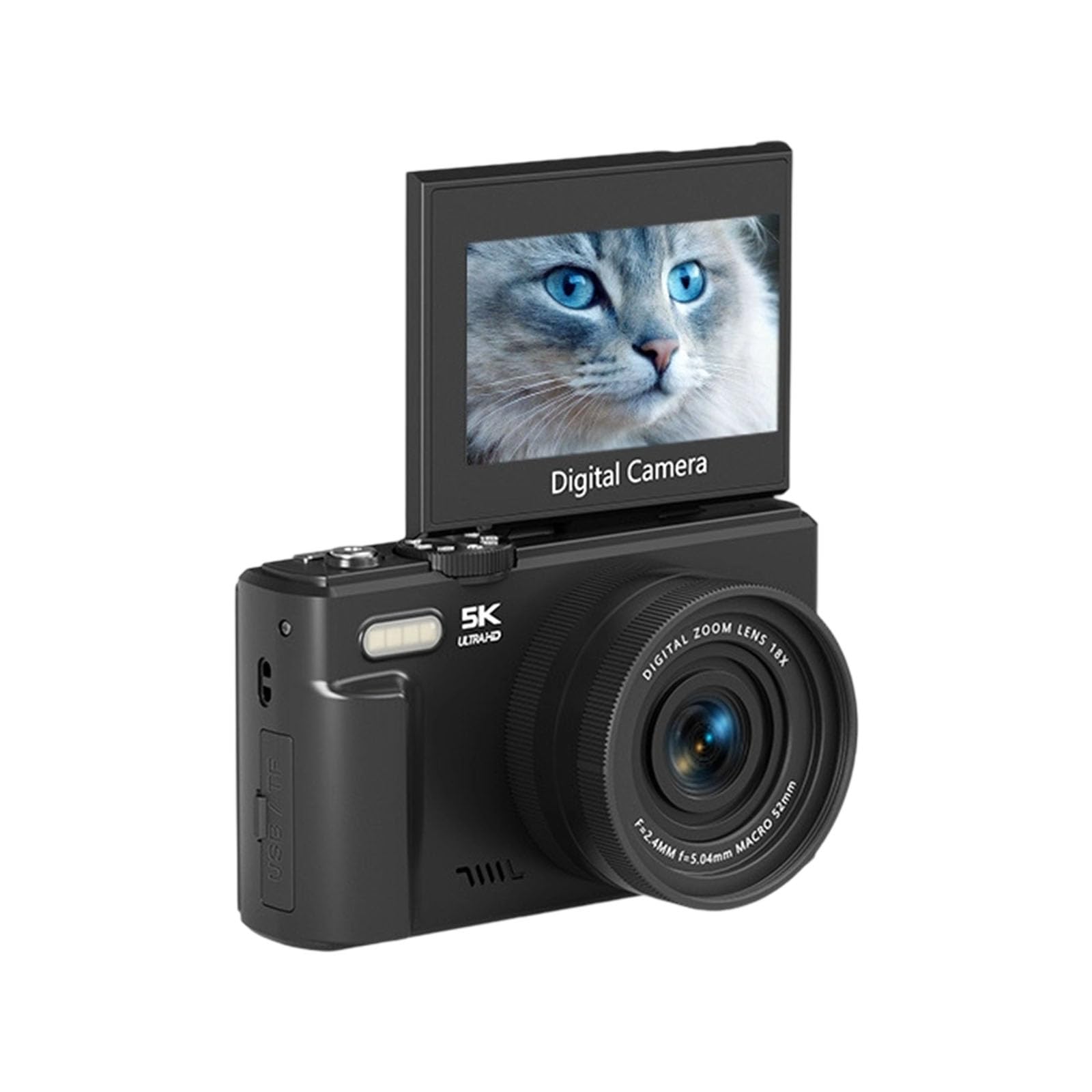 Fotocamera Vlog 5K 75MP Con Schermo da 3 pollici 180 ° Zoom 18X WiFi e messa a fuoco automatica Luce integrata per principianti Zoom WiFi Vlog Camera