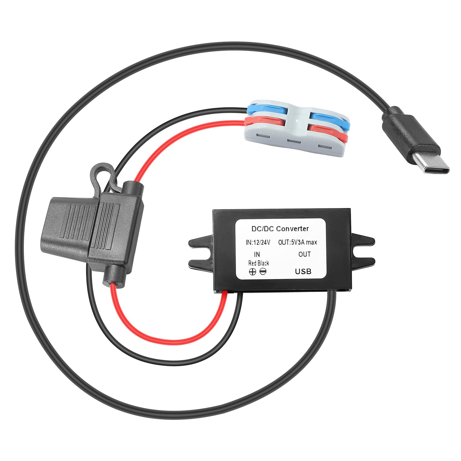 USB C Step down 12V/24V a 5V 3A 15W dc dc converter Buck Volt