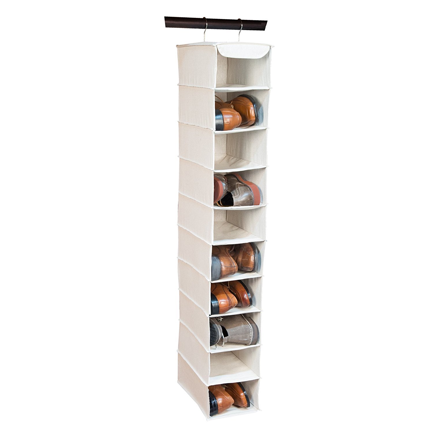 Large Canvas 10 Shelf Hanging Shoe Organizer / Storage Rack (Natural Beige)