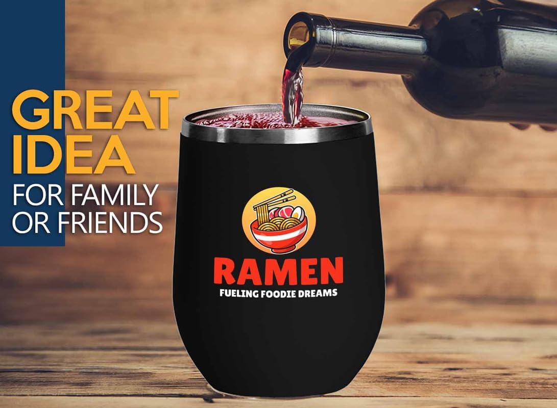 Ramen Lover Black Edition Wine Tumbler 12oz - Fueling Foodie Dreams - Food Lovers chicken pumpkin vegan pantry spicy noodles