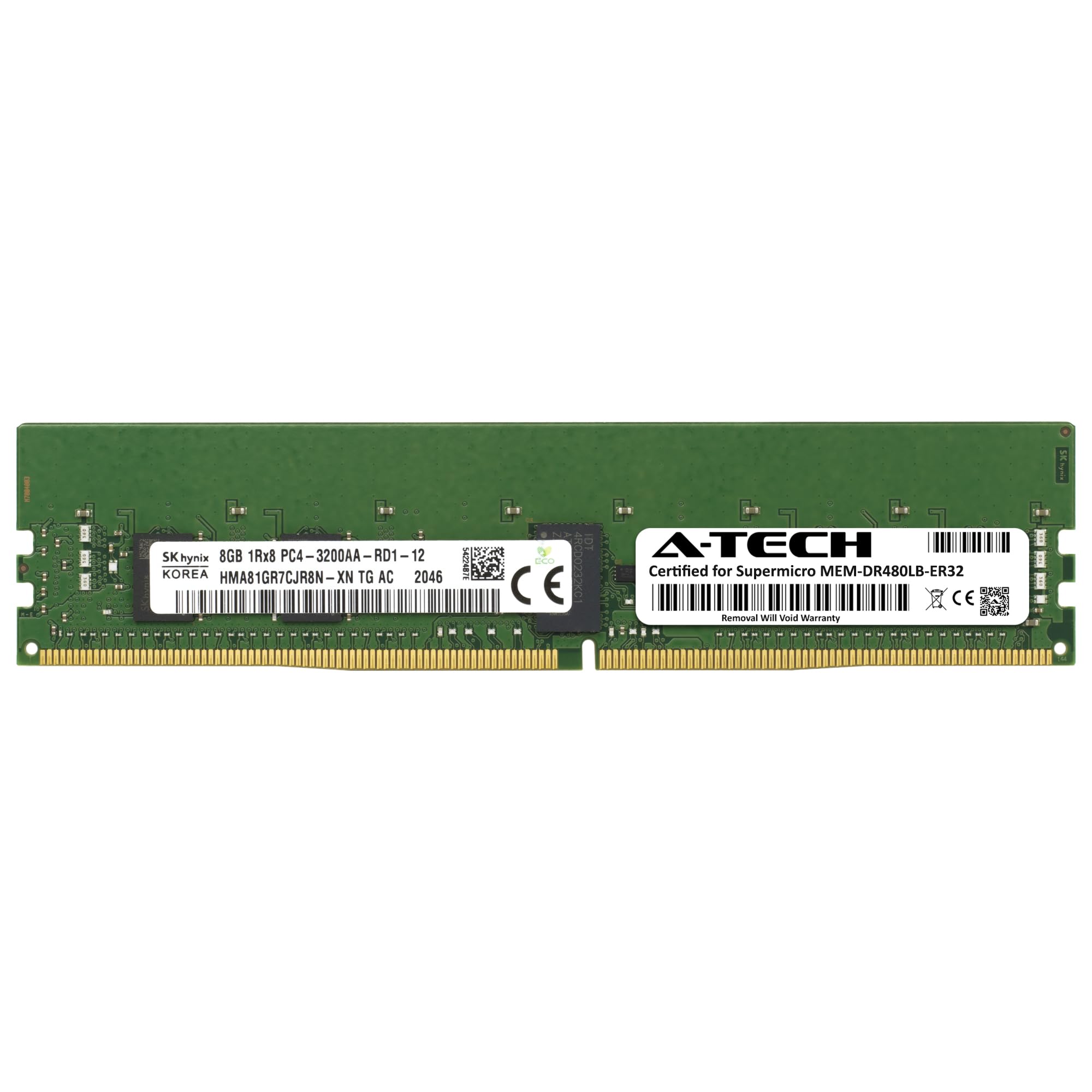 A-Tech 8GB RAM Replacement for Supermicro MEM-DR480LB-ER32 | DDR4 3200MHz PC4-25600 ECC RDIMM 1Rx8 1.2V 288-Pin Registered DIMM Memory Module