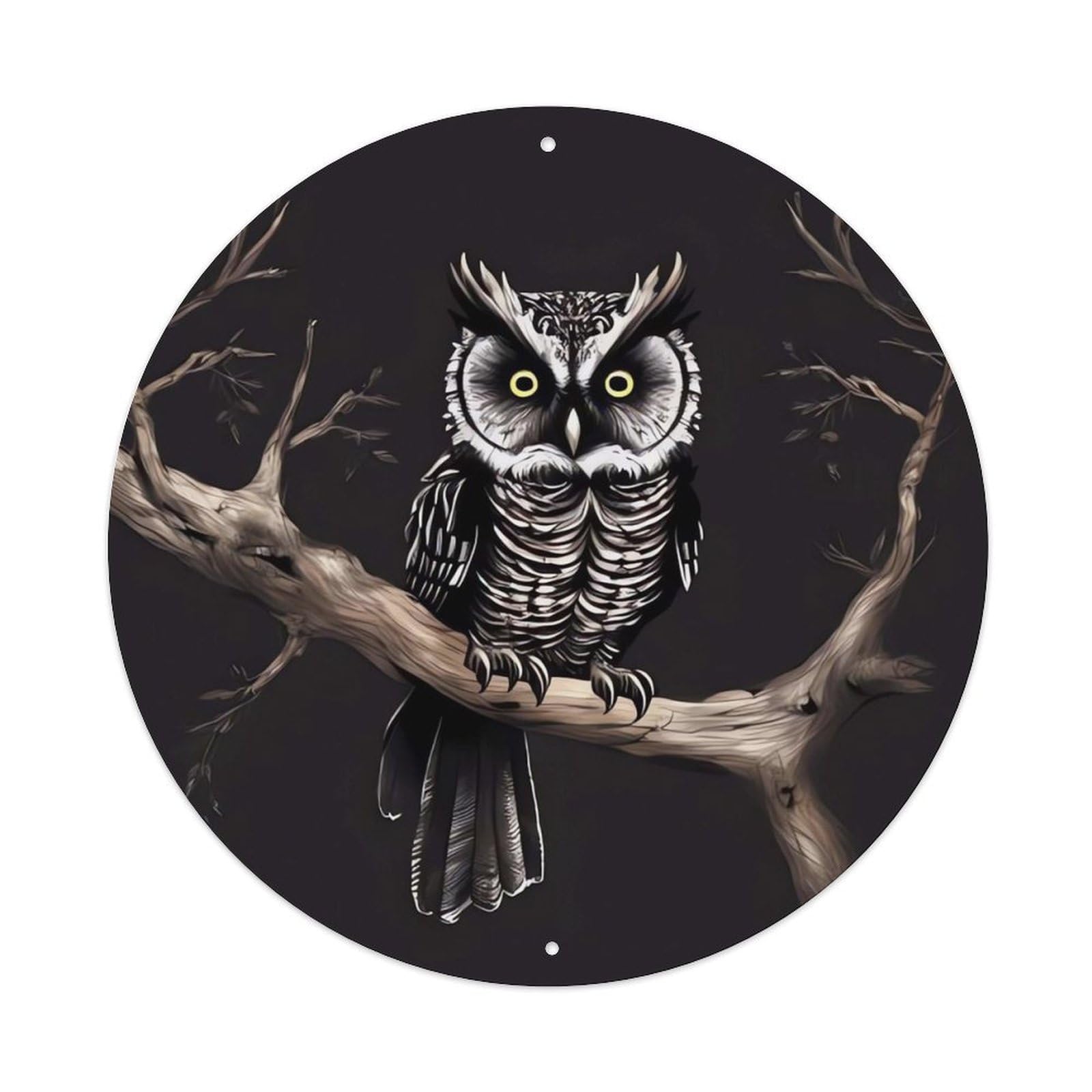 LZQPOEAS Late Night Owl Round Aluminum Wall Art Sign, Metal Indoor Wall Decor with Holes, Durable Circular Aluminum Plaque for Home, Bar, Cafe, Living Room, And Office Decoration