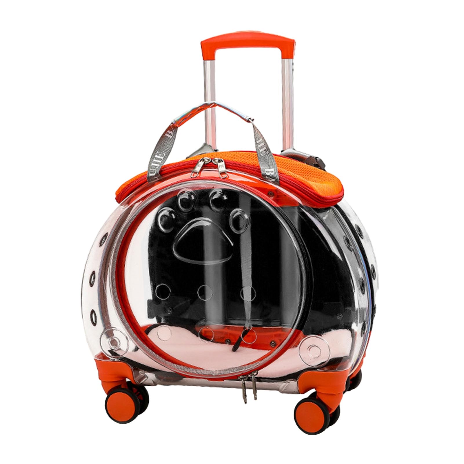 Katzentragetasche mit leisen Rädern, Rolltasche für Haustiere mit transparenten Belüftungslöchern, tragbarer Hunderucksack, Reisetragersitz für Katzen/Hunde, Haustier-Trolley-Tasche für Reisen, Orange