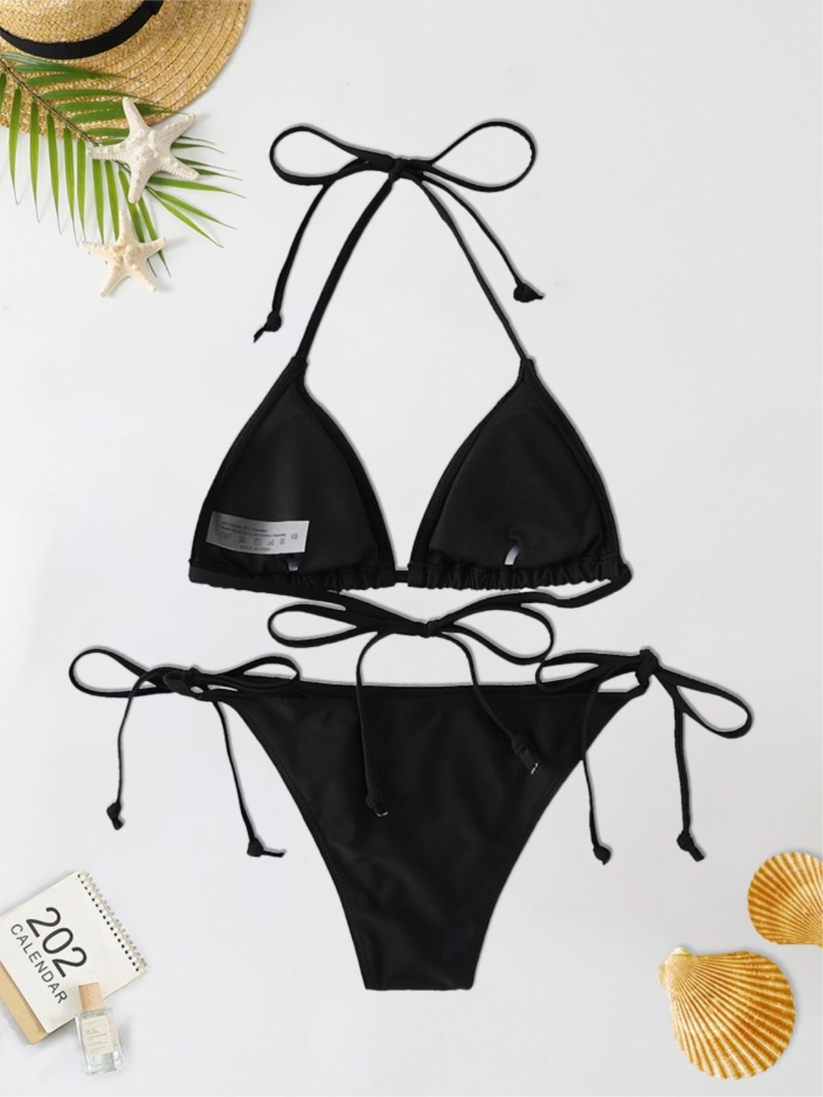 Bikini Donna Donne String Set Triangolo Due Pezzi Costume da Bagno per La Spiaggia-Black-s