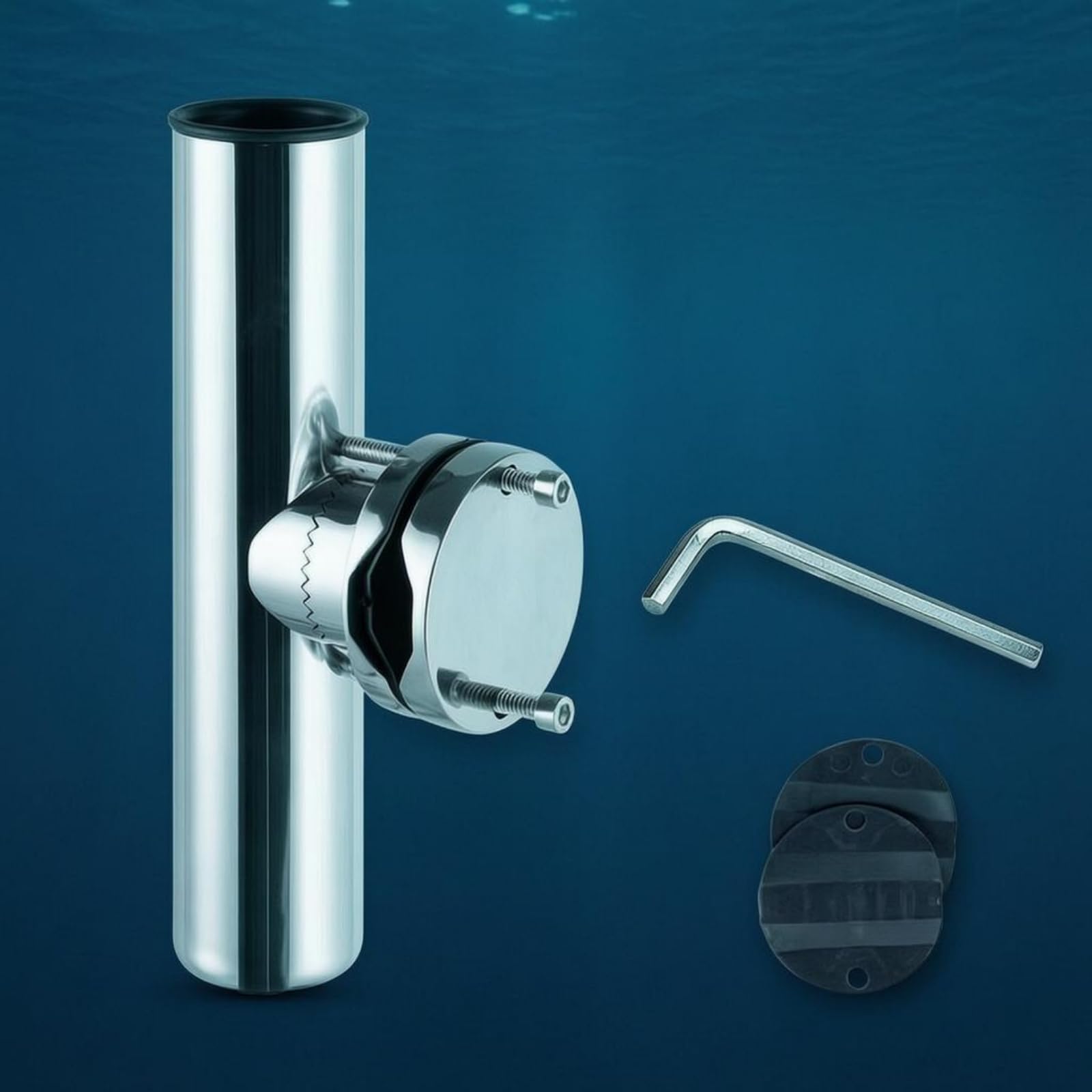 Supporto Canne da Barca Acciaio Inox Portacanna Rigido Uso in Acqua Dolce e Salata Portacanna Metallico, 50mm, Distanza Di Serraggio 50mm Con Silicone Antiscivolo