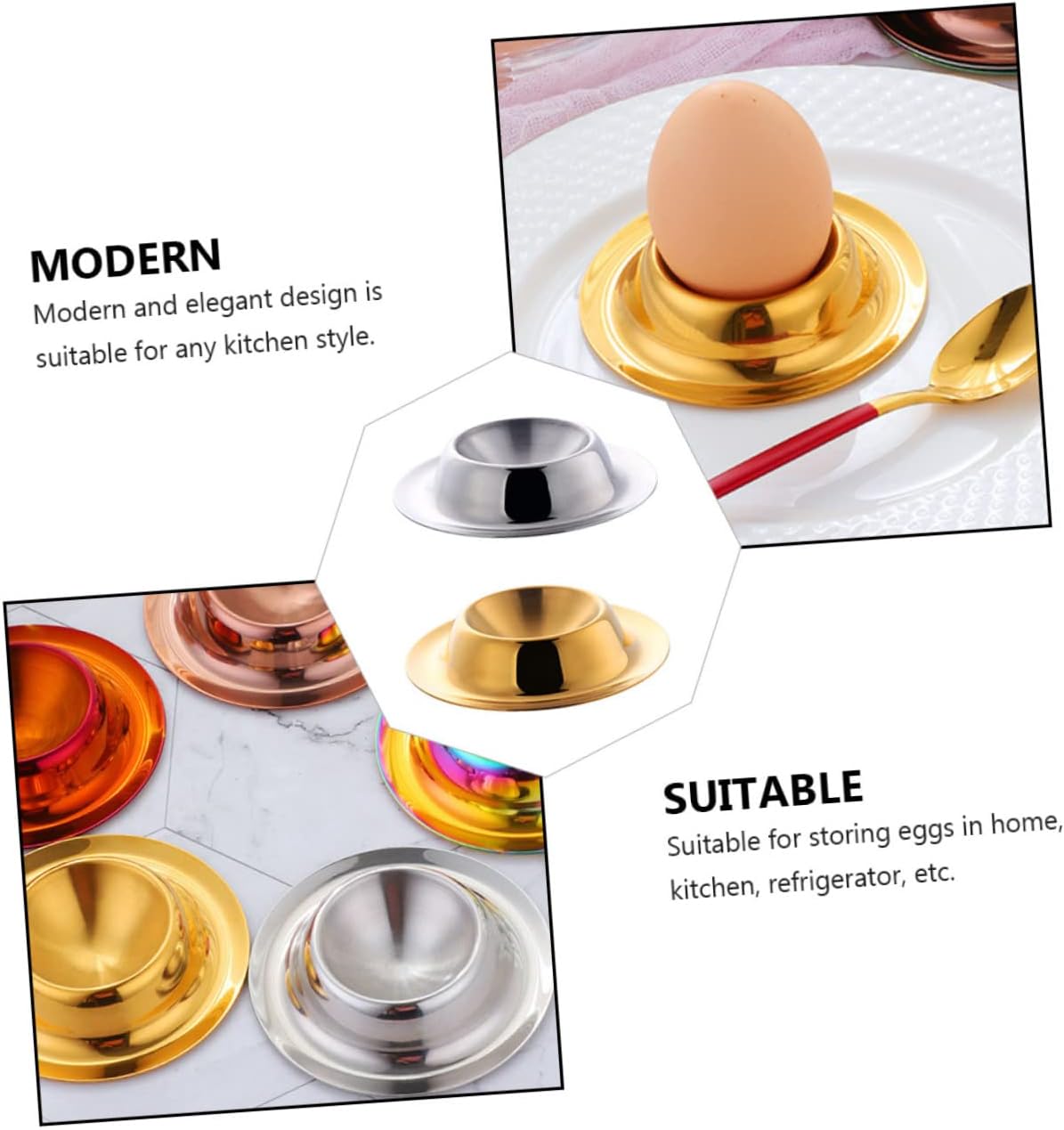 2sets Practical Egg Holder Stainless Steel Egg Cup Rack Breakfast Tray Safe Flat Base Design 2pcs*2
