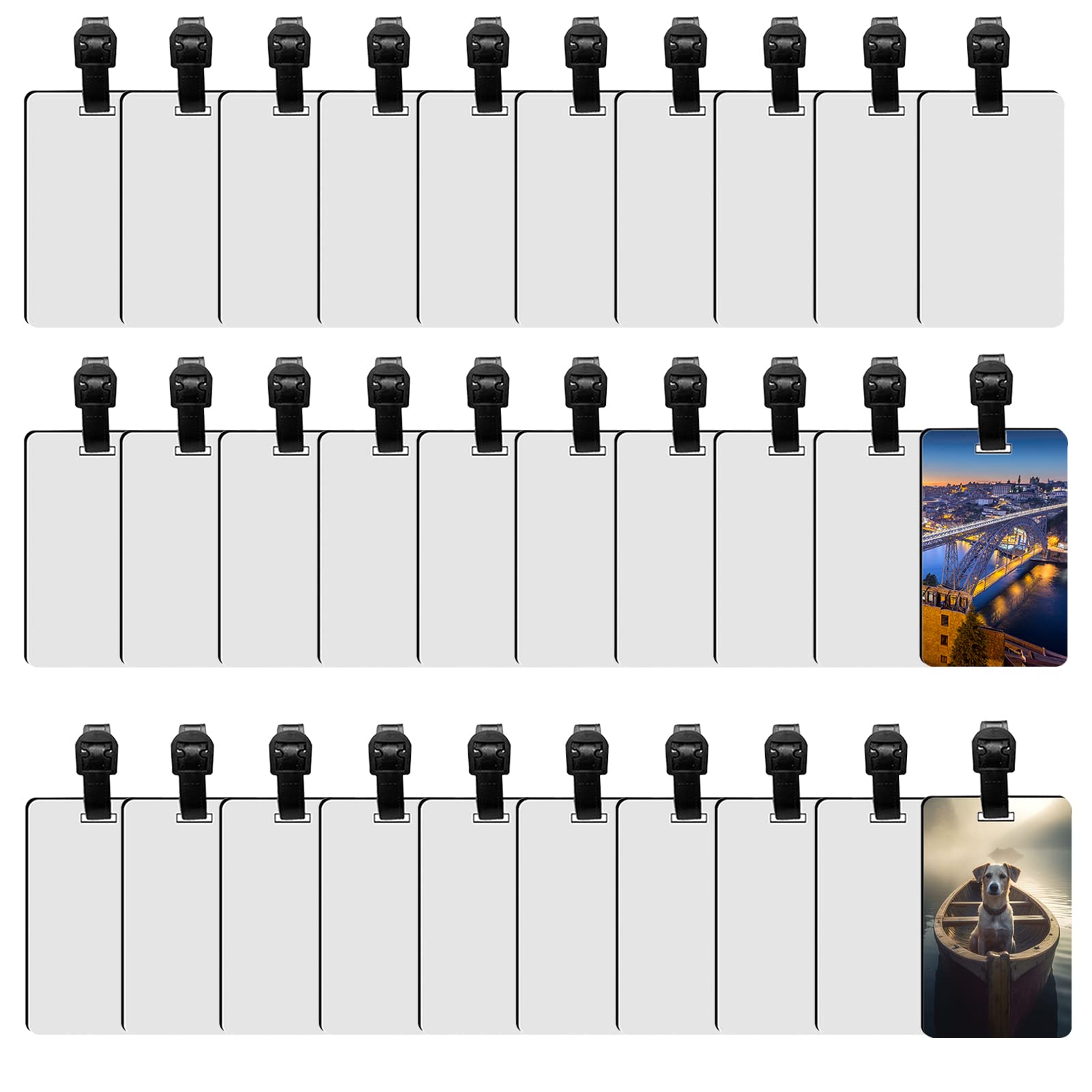 30 pcs Sublimation Luggage tag Blanks White Blank Travel Bag Tags with Strap Double Sided MDF Suitcase Label Tag with Slots Keychains Blanks