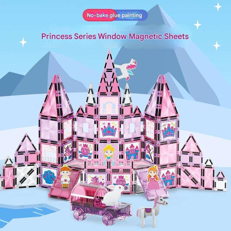 Image of Cable World Magnetic Tiles Building Blocks Set for Kids |Royal Theme Castle Tiles Toy with Unicorn & Character Figures | STEM Educational Magnet Tiles for Boys & Girls Age 3+ Years - 37 Pcs