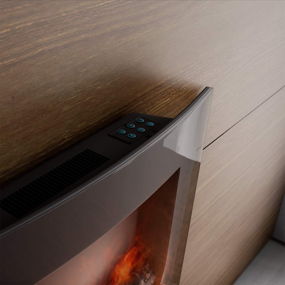 Cecotec Cheminée électrique Ready Warm 2200 Curved Flames. 2000W, 22", 2 niveaux de puissance, 20m2, Télécommande, Panneau curve en verre templé (26", Nero | Telecomando)