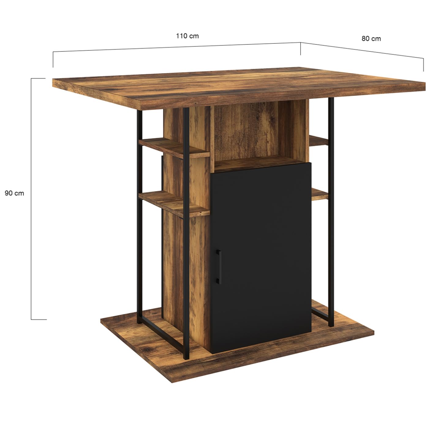 IDMarket - Ilot Central UGO 110 cm Bois Noir et Effet Bois foncé Hawkins avec rangements Design Industriel
