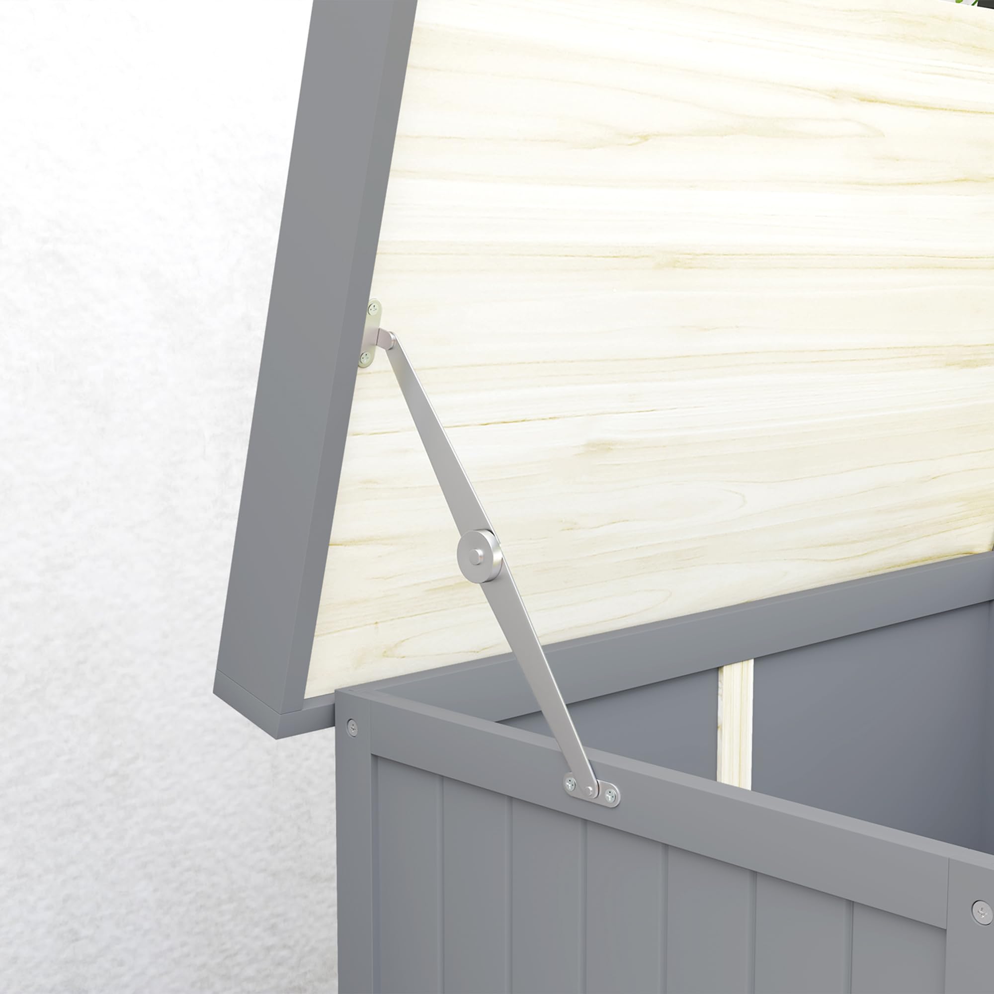 Outsunny Gartenschrank Holz wetterfest 74x43x88cm Gerätehaus mit Klappdach Ablagen Arbeitsfläche Grau