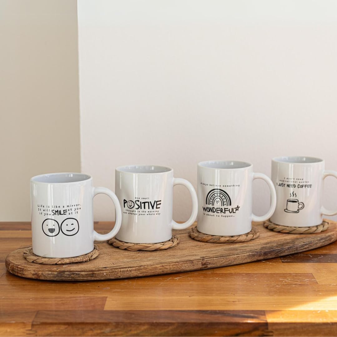 Marco Paul 4 Pcs Coffee Mug Set - Premium Ceramic White Motivational Mugs 300ml - Mug Sets for Novelty Gifts, Tea and Coffee Mugs, Novelty Funny Gifts for Friends & Coworkers