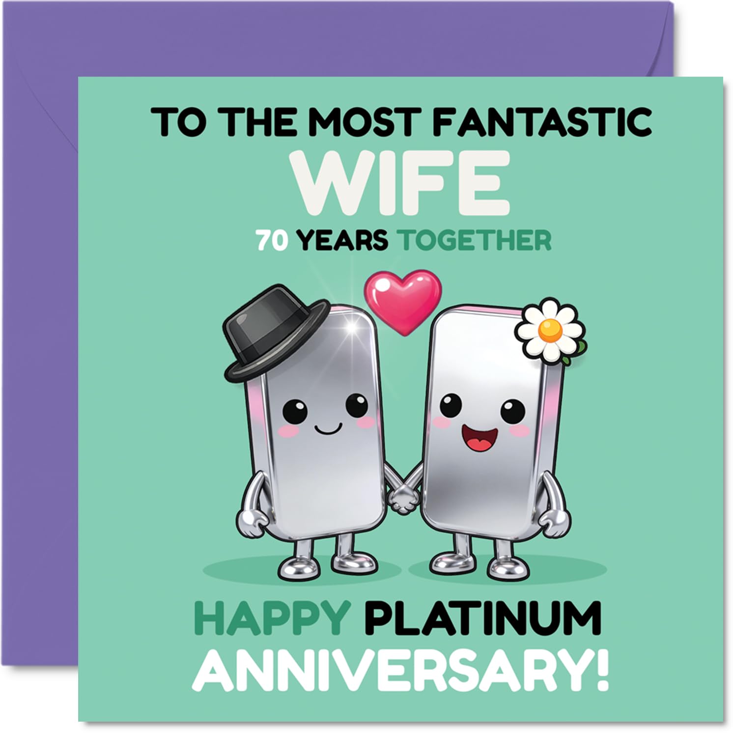 Sentimental 70th Anniversary Card for Wife - Celebratory Sparkle for Your Platinum Milestone - 145mm Square, Envelope Included