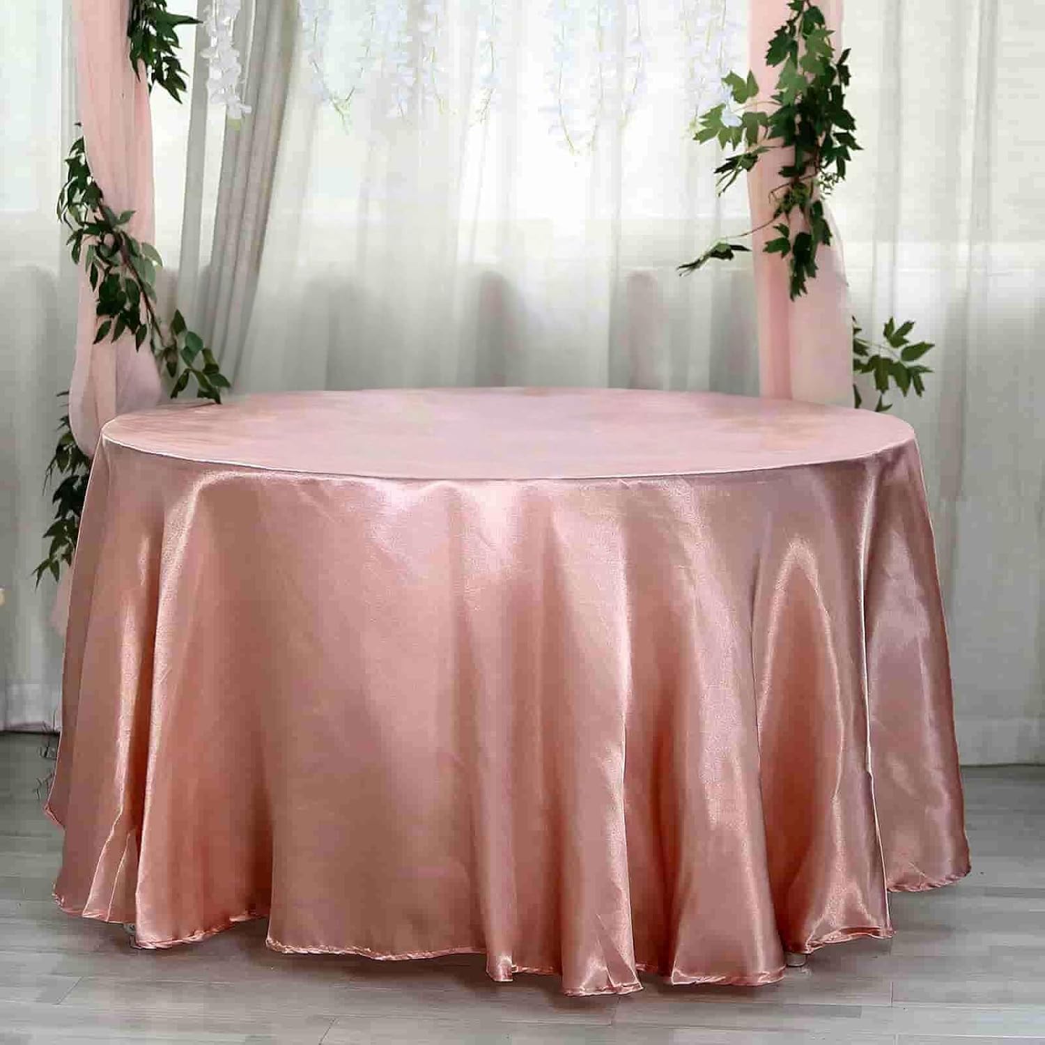 Efavormart 108 Inch Satin Round Tablecloth, Washable Linen Table Cover, Decorative Silky Fabric for Wedding, Party, Banquet Events - Dusty Rose