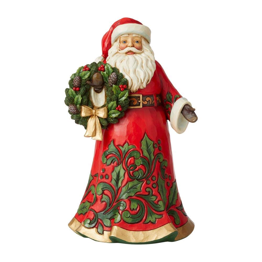EnescoJim Shore Heartwood Creek Santa Holding Holly Wreath Figurine, 12 Inch, Multicolor