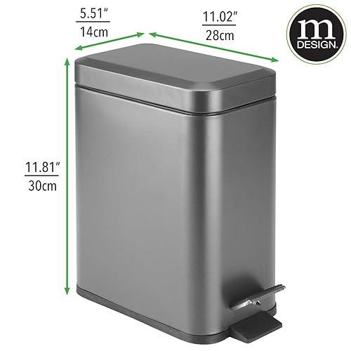 Miniatura 165 de mDesign - Cubo de basura de 1,3 galones de perfil delgado con escalón de metal, papelera, contenedor de basura, baño, tocador, dormitorio, cocina,