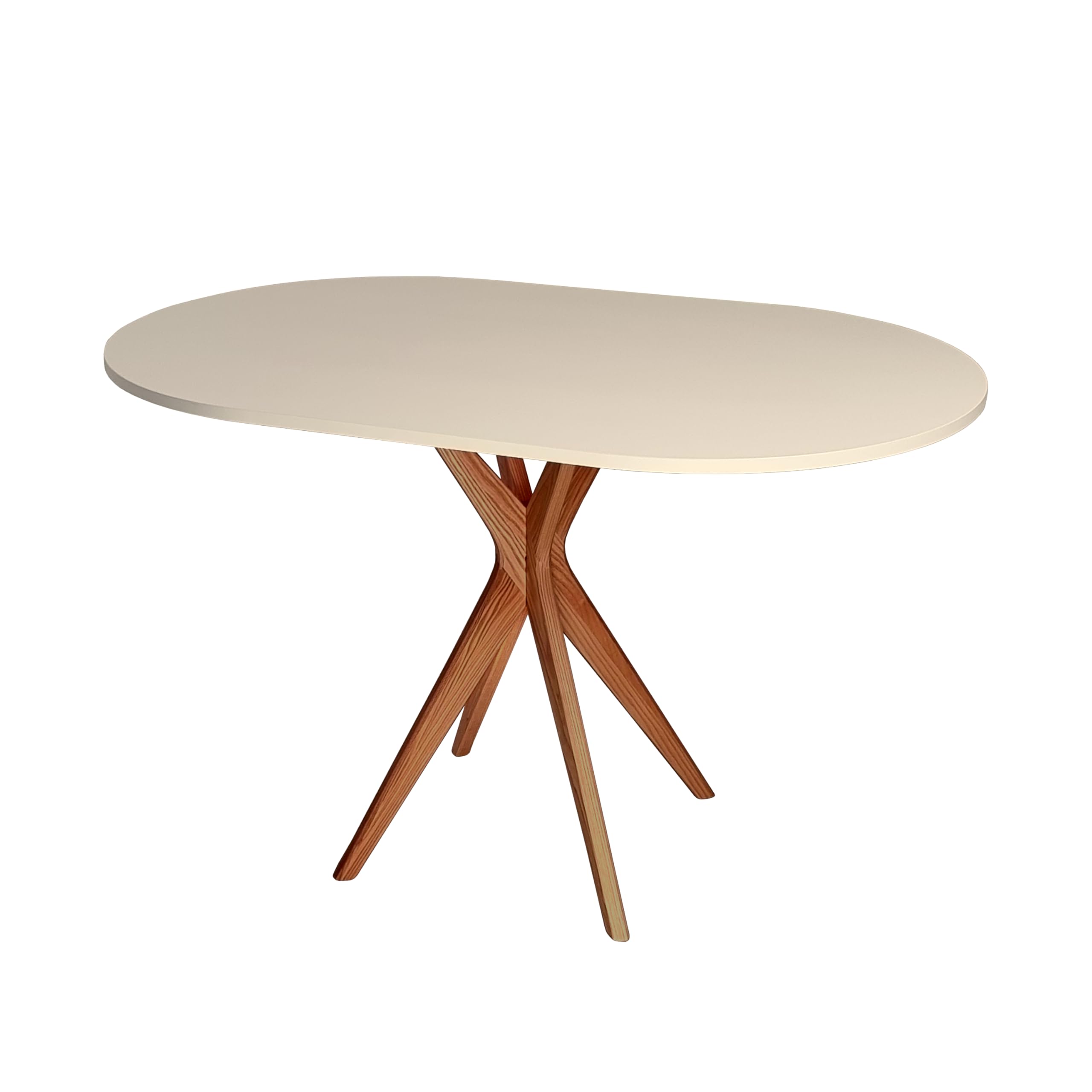 RAGABA Mesa de comedor ovalada pequeña 100 x 75 cm, estructura en X, mesa de comedor para 4 personas, madera maciza, moderna, ahorra espacio, color beige