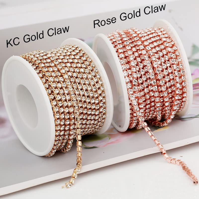 SS6-SS18 (2 mm-4,5 mm) srebrno-złota podstawa, przezroczysty, kryształ, gęsty łańcuszek z kryształem górskim, odzież, szkło stras, łańcuszek, kryształ, różowe złoto, SS16 (4 mm), rolka 10 jardów