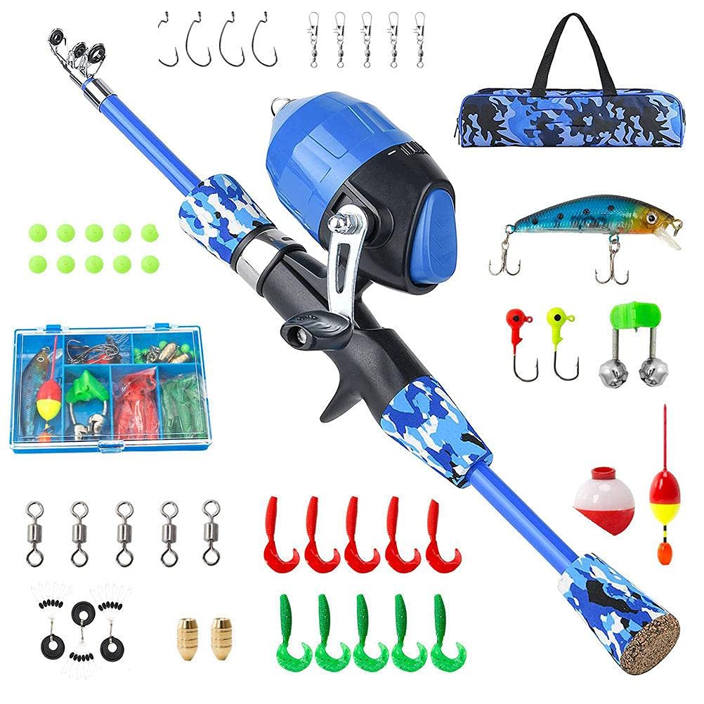 Canne à pêche pour enfants, canne à pêche télescopique portable et moulinet pour adolescentes, filles avec moulinet et lignes de pêche