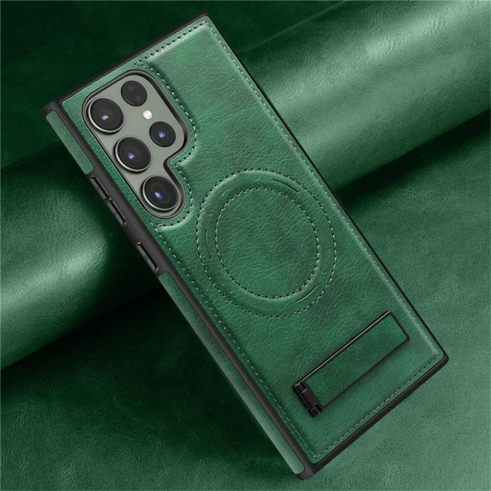Couverture de support arrière ultra magnétique S24 coque cuir vert