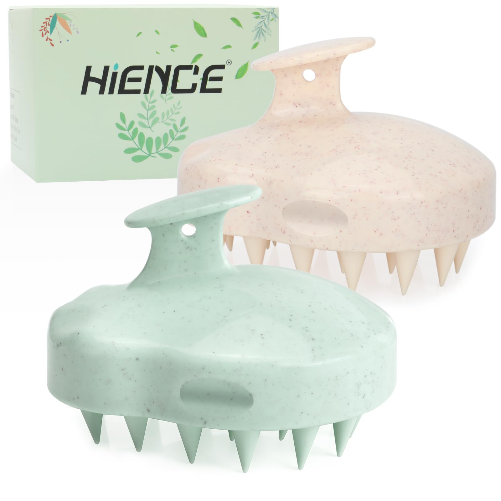 Hience 2 Piezas Cepillo Masajeador Cuero Cabelludo, 2 Cepillo Exfoliante Capilar para Exfoliación Suave, Estimula Crecimiento Cabello, Scalp Massager con Cerdas Silicona Suave y Mango de Paja de Trigo