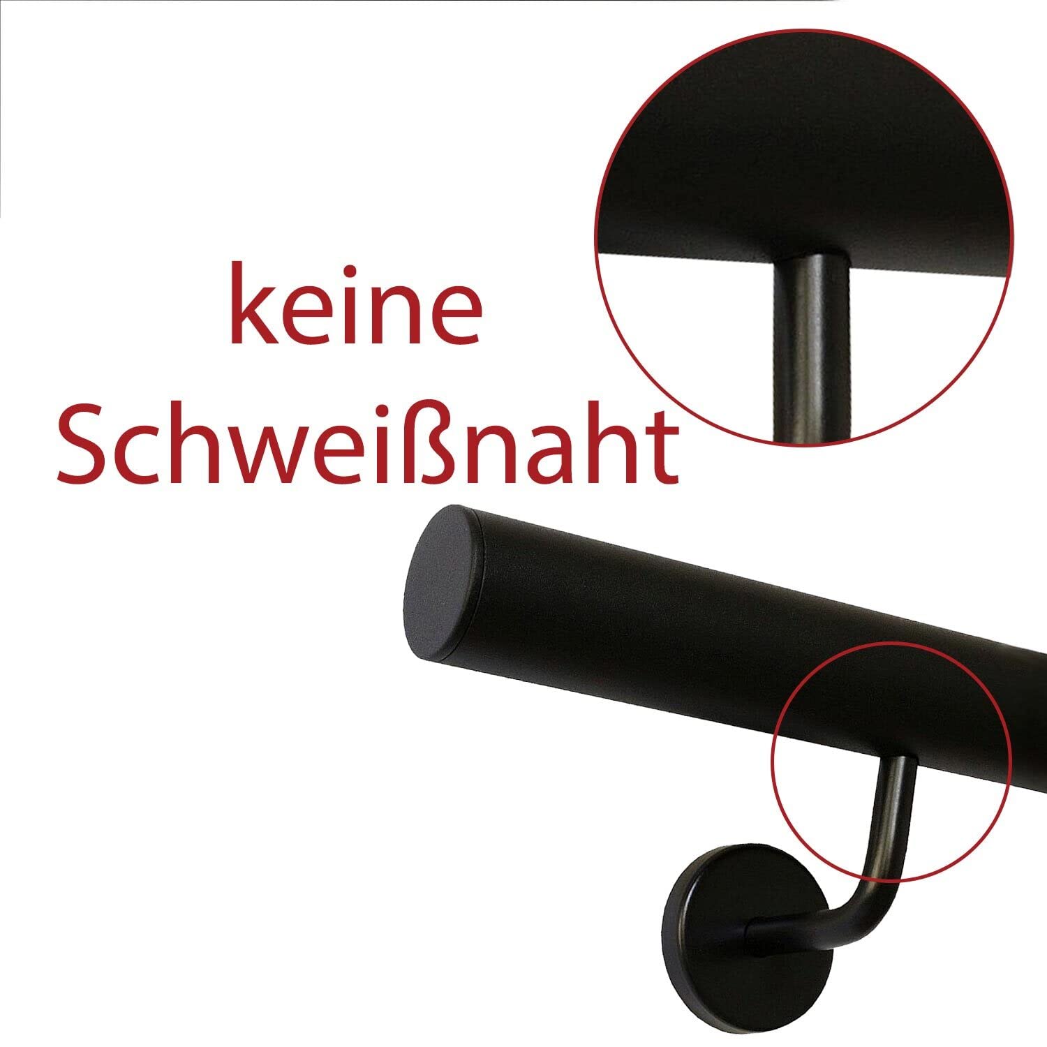 TIBU Handlauf Schwarz pulverbeschichtet V2A Edelstahl Geländer innen außen wetterfest beständig 360 cm mit 4 Halter und gerade Kappe