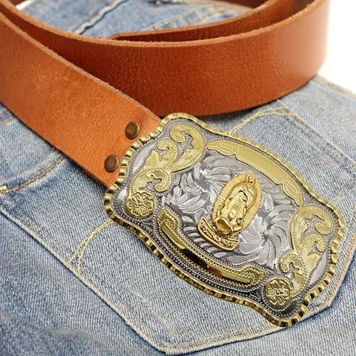 Image of WMG Western St Jude Belt Buckle Gold Silver Saint Jude San Judas Cowboy Buckle Hebilla Vaquero Rodeo