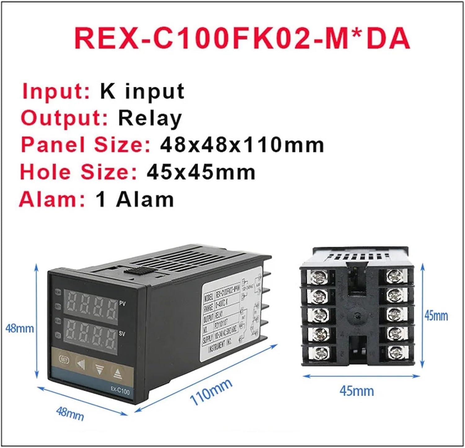 REX- C100 Digital Intelligent Temperature Controller K/Universal Input SSR/Relay Output Thermostat 110V to 240V Work Voltage(Universal-Relay Out)