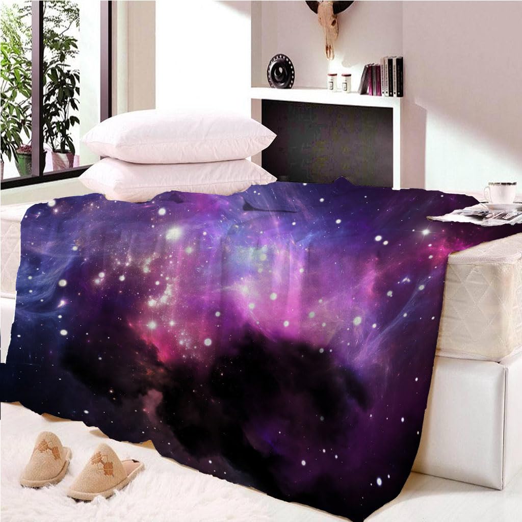 Coperta Letto Matrimoniale Coperta Di Flanella In Microfibra 180X200Cm Paesaggio Della Galassia Viola Stampata Motivo Coperte Divano Inverno Pelose Per Bambini/Adulti Decorazione Per La Casa