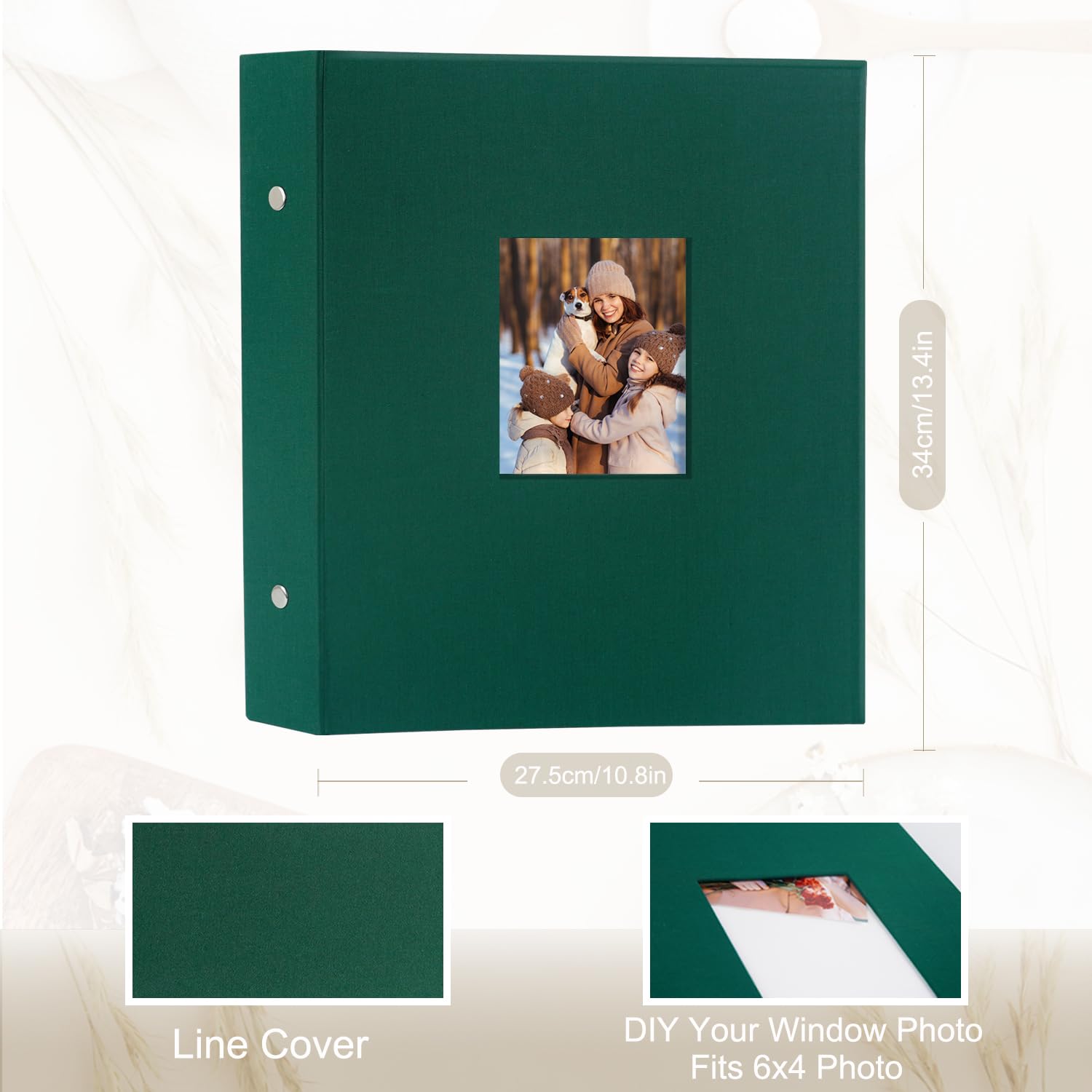 QUARKZMAN Album Fotografico 10x15 Cm (4x6) Con Copertina In Lino Blu - 100 Tasche Per 100 Foto, Con Finestra Personalizzabile - 2